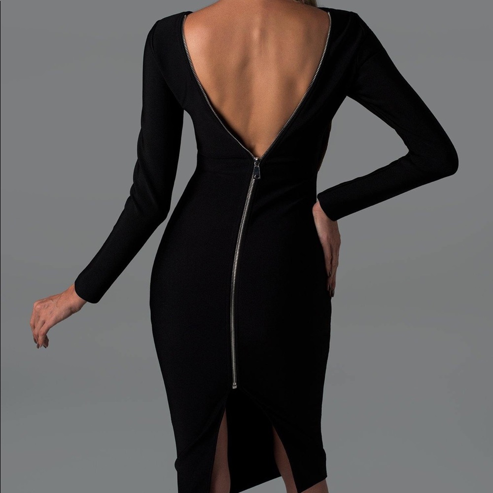 Tzeitel Zipper Backless Bandage Dress Black